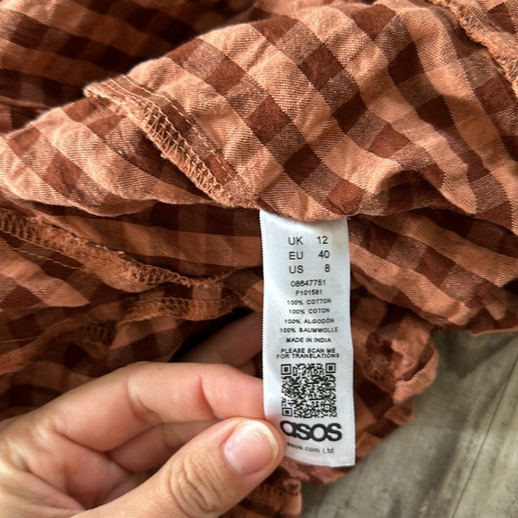 ASOS GINGHAM LONG SLEEVE TRAPEZE MINI DRESS - Picture 5 of 9